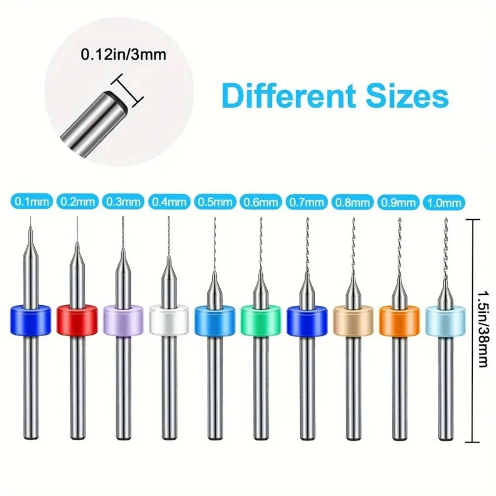10pcs 0.3mm-1.0mm Mini Drill Bit Set Carbide Gun Drill Bit Micro