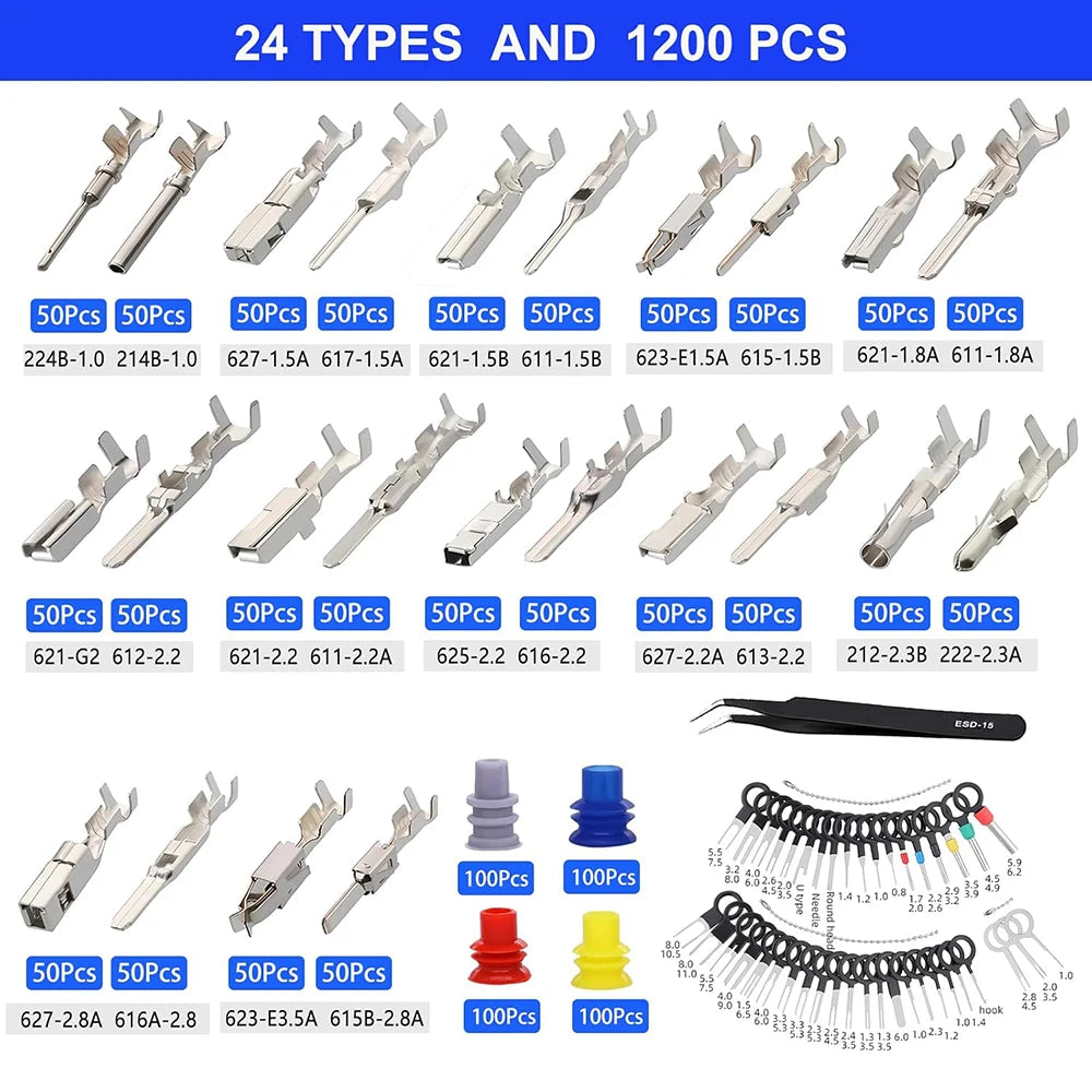 1200-Piece Car Connector Pin Kit – 1–3.5mm Wire Crimp Terminals