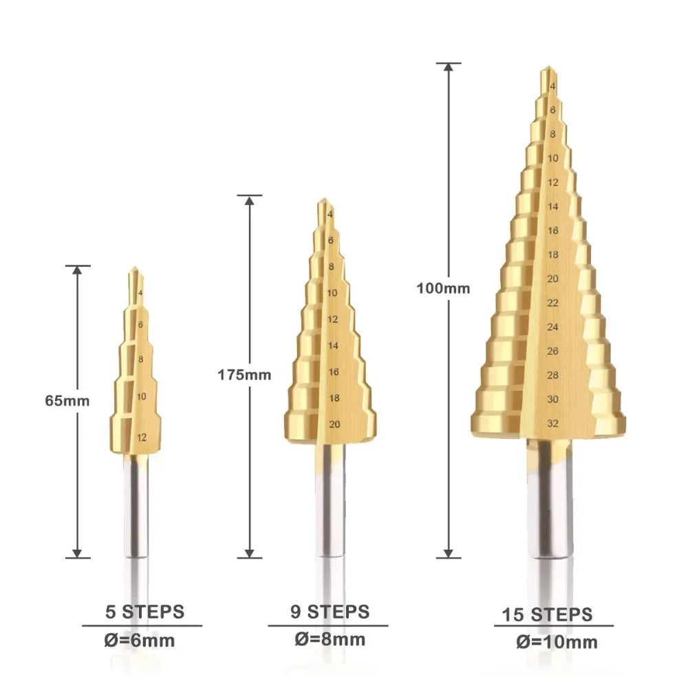 4-12 4-20 4-32 MM HSS Titanium Coated Step Drill Bit Drilling Power