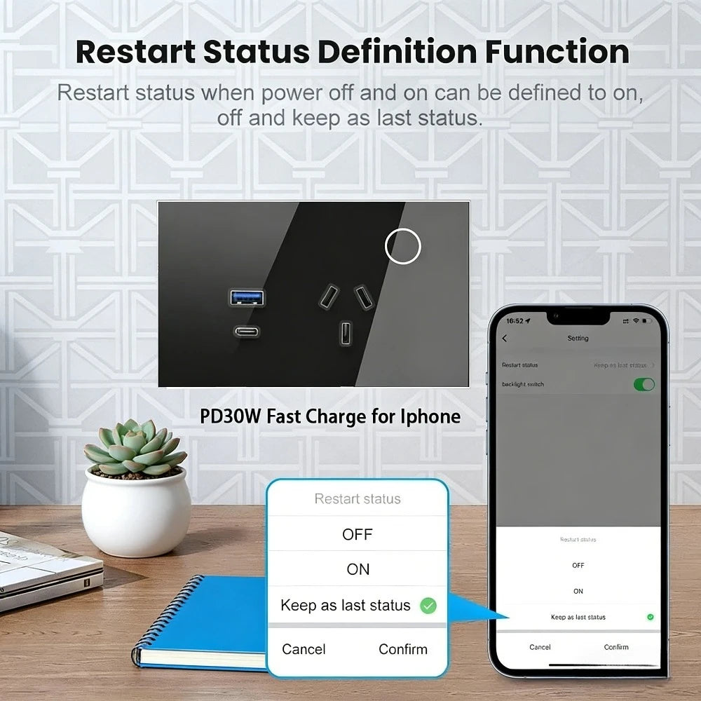 Melery Tuya Wall Socket WIFI Smart Australia Plug USB TYPE-C PD 30W