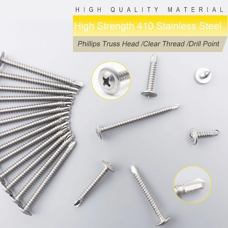 100pcs 410 Stainless Steel Truss Head Self-Tapping Screws