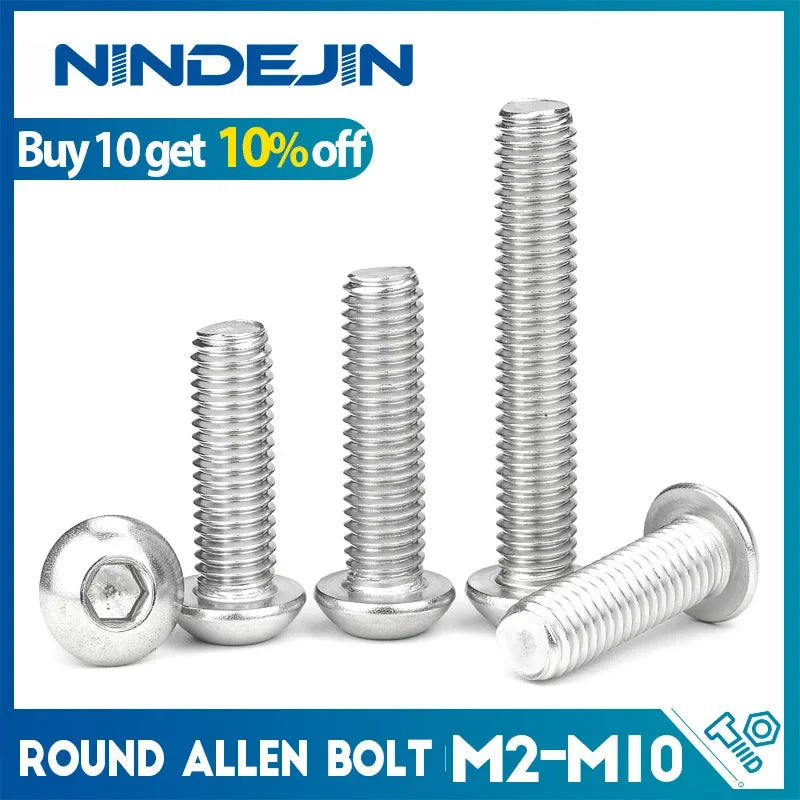 NINDEJIN M2 M2.5 M3 M4 M5 M6 M8 M10 Hexagon Hex Socket Button Head