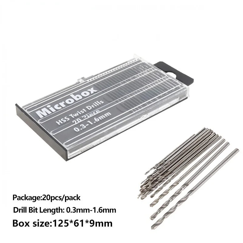 20pcs/set 0.3mm-1.6mm Mini High Speed Steel Twist Drill Bit Set Micro