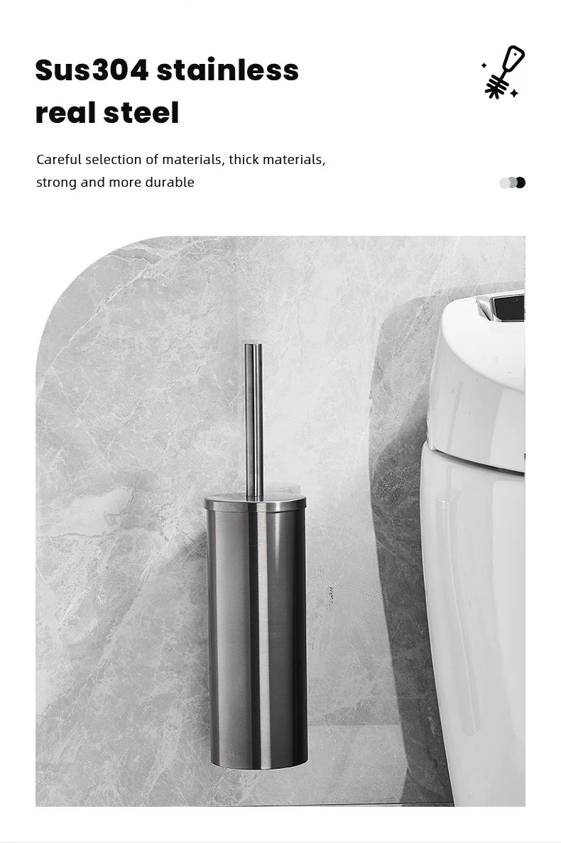 Toilet Brush Wall Mounted 304 Stainless Steel Cleaning Tools No Drill