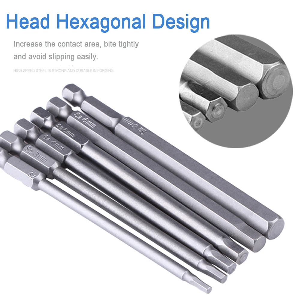 8pcs 100mm Hex Head Allen Wrench Drill Bits Set SAE Metric Allen