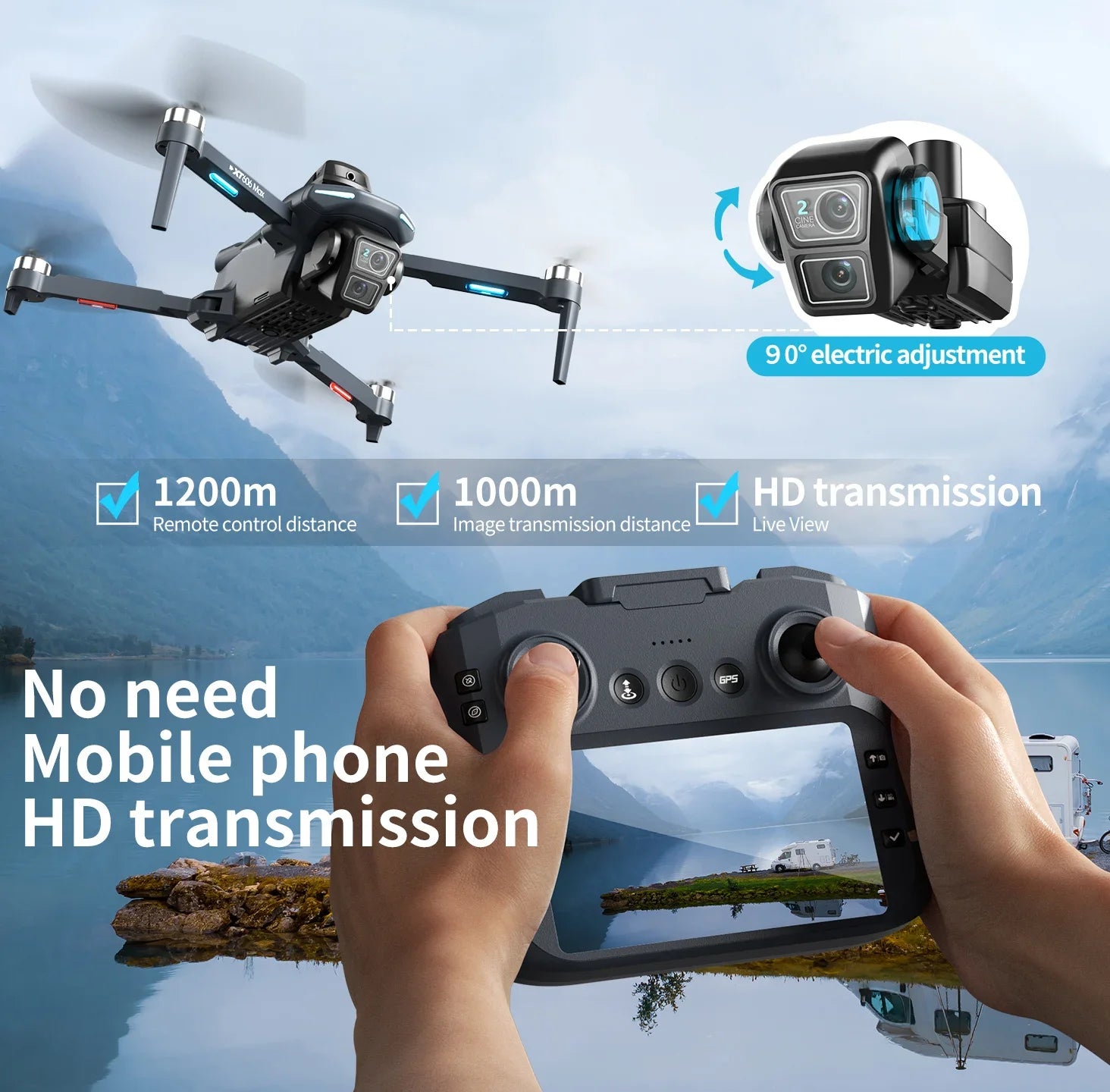 XT606 GPS Drone 8K HD 360° Dual Cameras 5G WiFi FPV Brushless Foldable