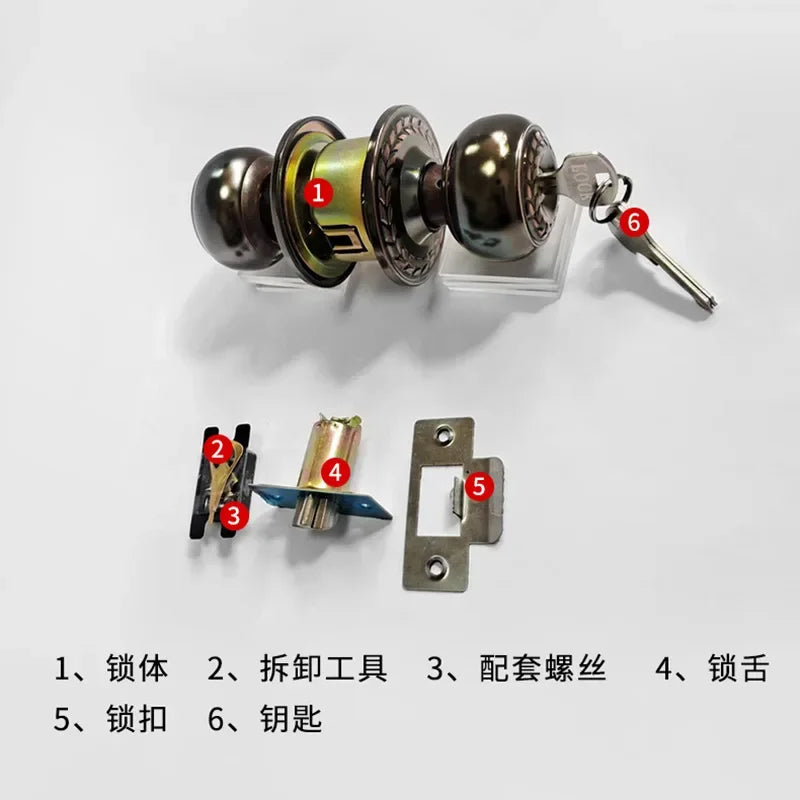 Stainless Round Door Knobs Rotation Lock Knobset Handle