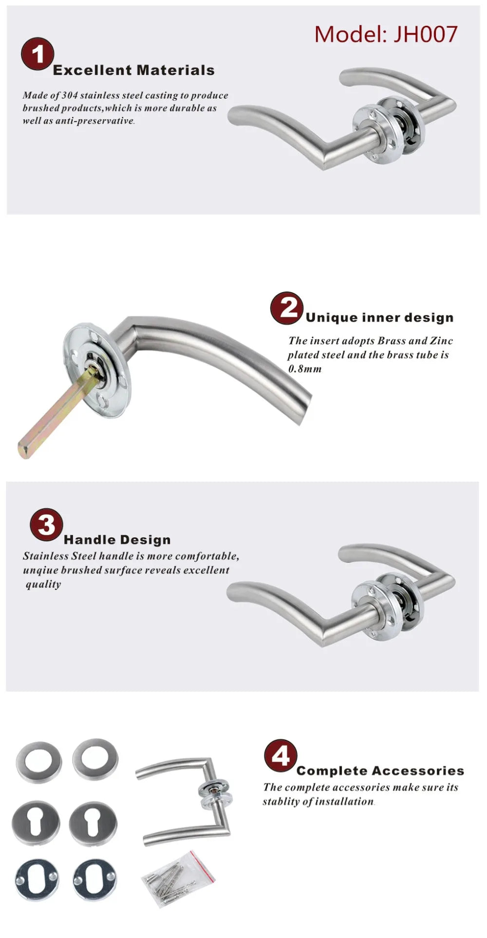 Door Handle Set Stainless Steel Interior Home Lever Handle Lock
