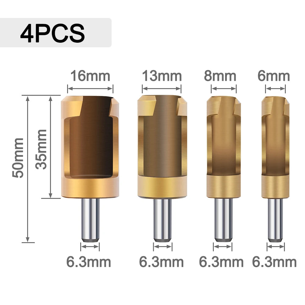XCAN 4pcs set Barrel Cork Drill Bit Titanium Coated Wood Plug Cutter