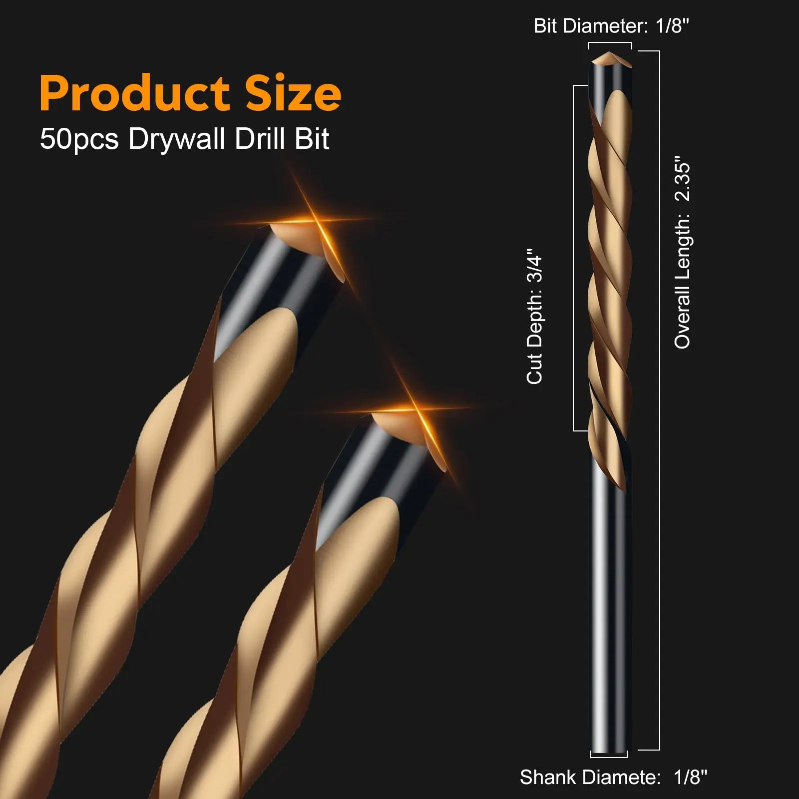 1/8” 50pcs Drywall Router Bits HSS Guide Point Drywall Cutting Drill