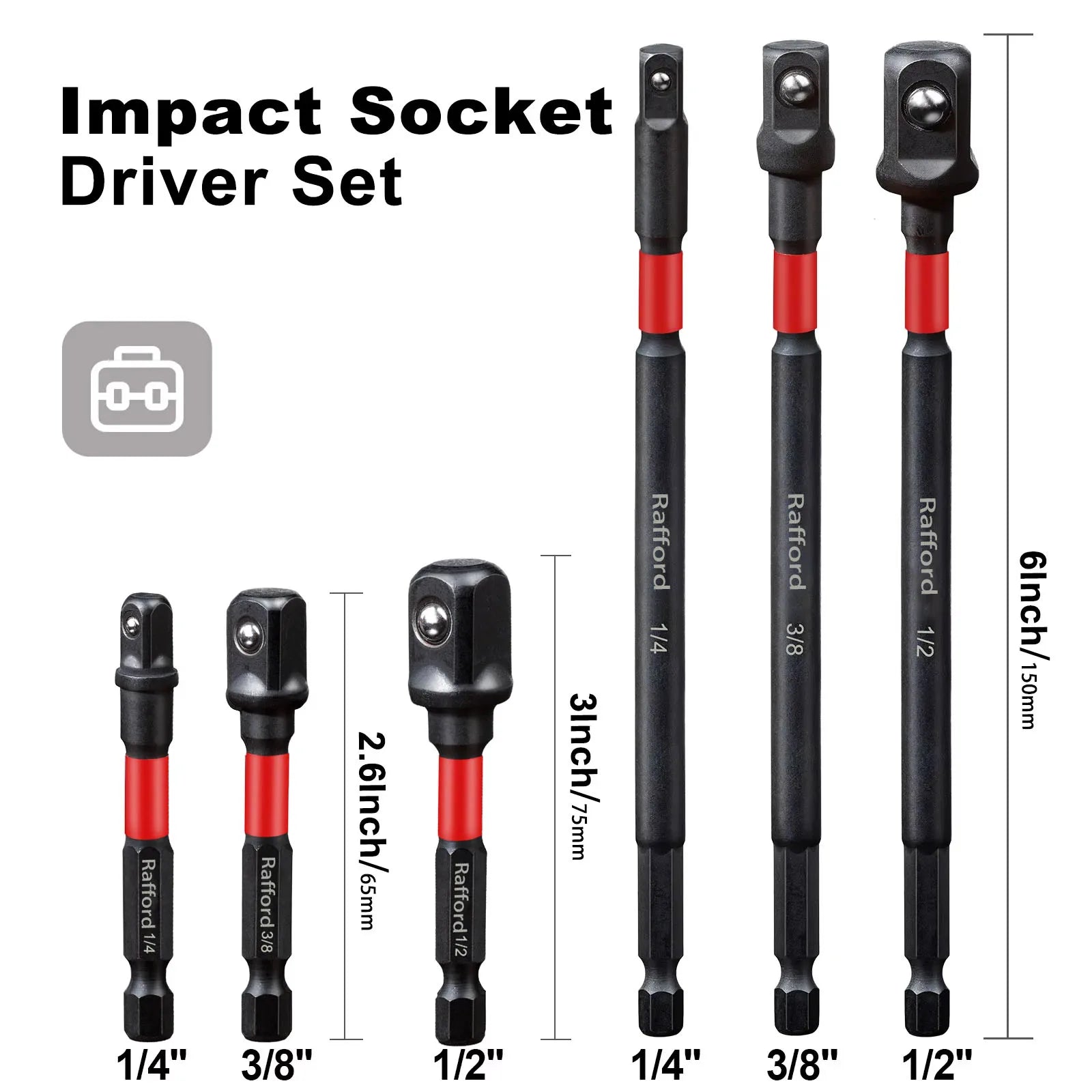 Rafford Impact Socket Adapter Set,1/4"3/8"and1/2"Drive