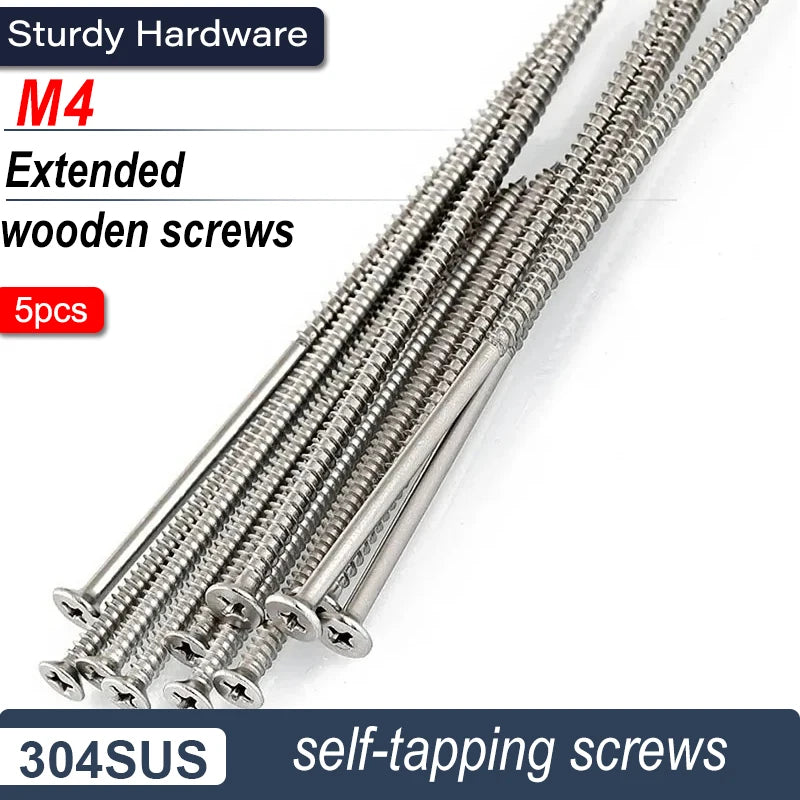 Rust-Resistant M4 x 200mm Flat Head Wood Screws, Self-Tapping & Long