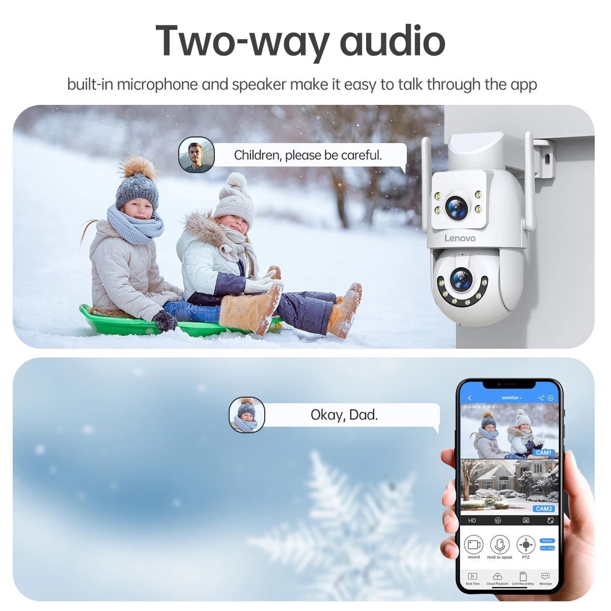 Lenovo 4MP HD Wifi PTZ Camera Outdoor Dual Lens Dual Screen Auto