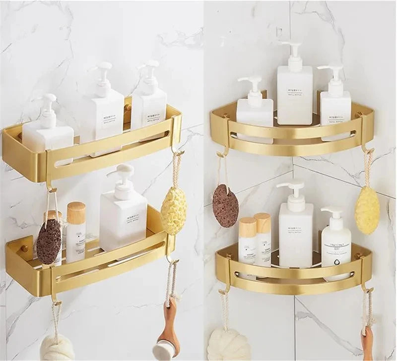 Corner Shelf Wall Mounted Bathroom Shelf Brushed Gold Aluminum Bath