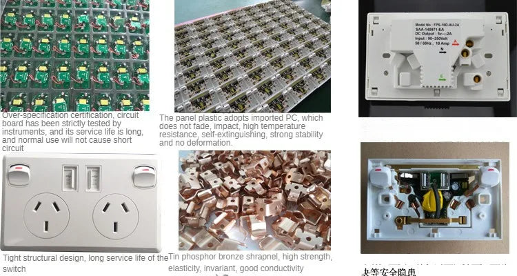 Australian Standard Usb Wall Dual Socket with 2gang Switch