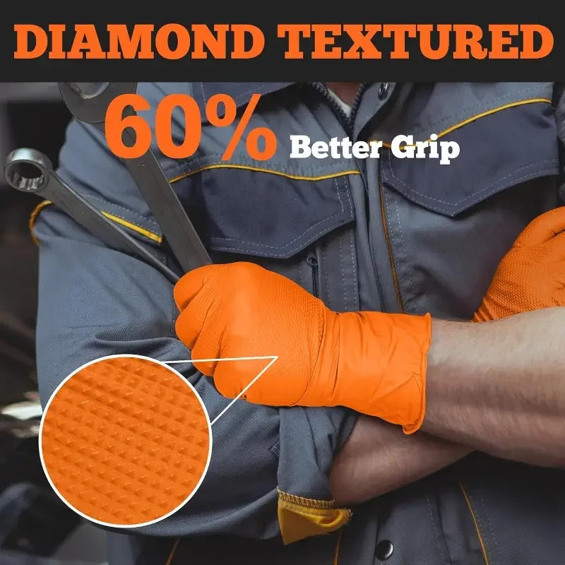 10/50PCS Heavy Duty Orange Industrial Nitrile Gloves Disposable 8mil