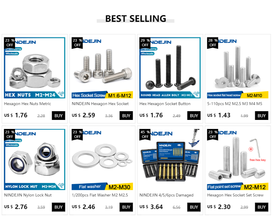 NINDEJIN M2 M2.5 M3 M4 M5 M6 M8 M10 Hexagon Hex Socket Button Head