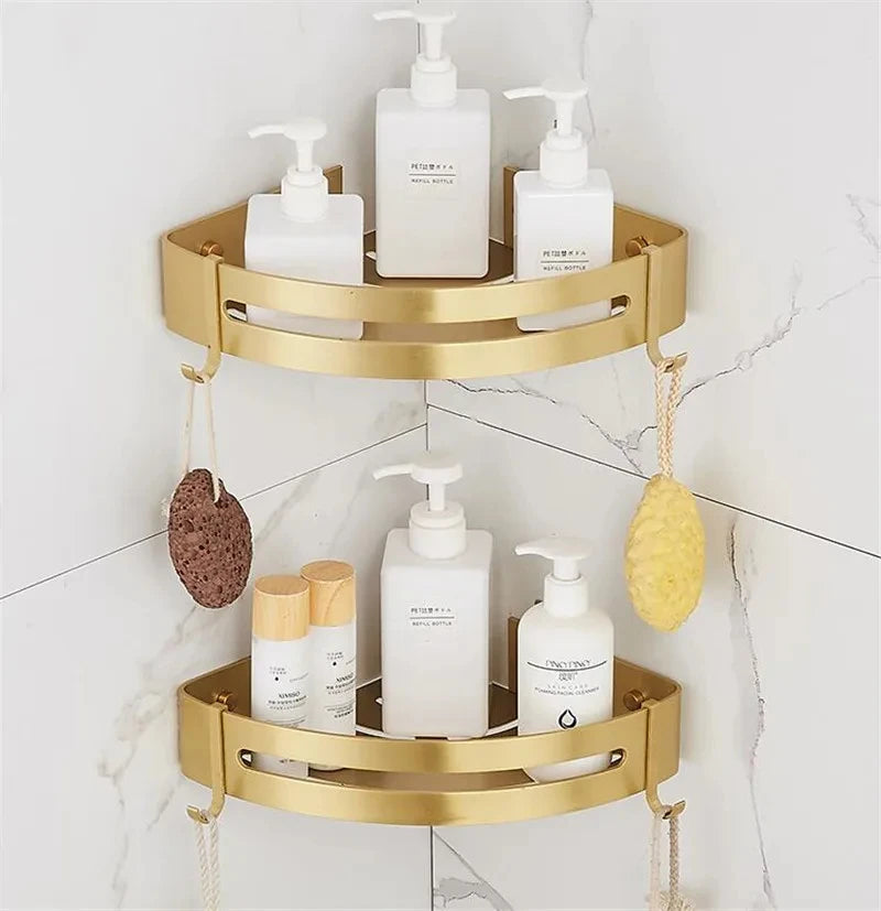 Corner Shelf Wall Mounted Bathroom Shelf Brushed Gold Aluminum Bath