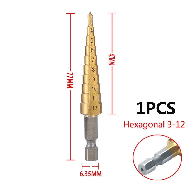 3-12mm 4-12mm 4-20mm HSS Straight Groove Step Drill Bit Set Titanium