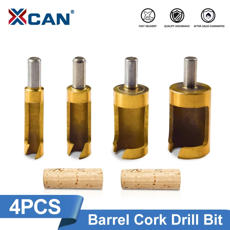 XCAN 4pcs set Barrel Cork Drill Bit Titanium Coated Wood Plug Cutter