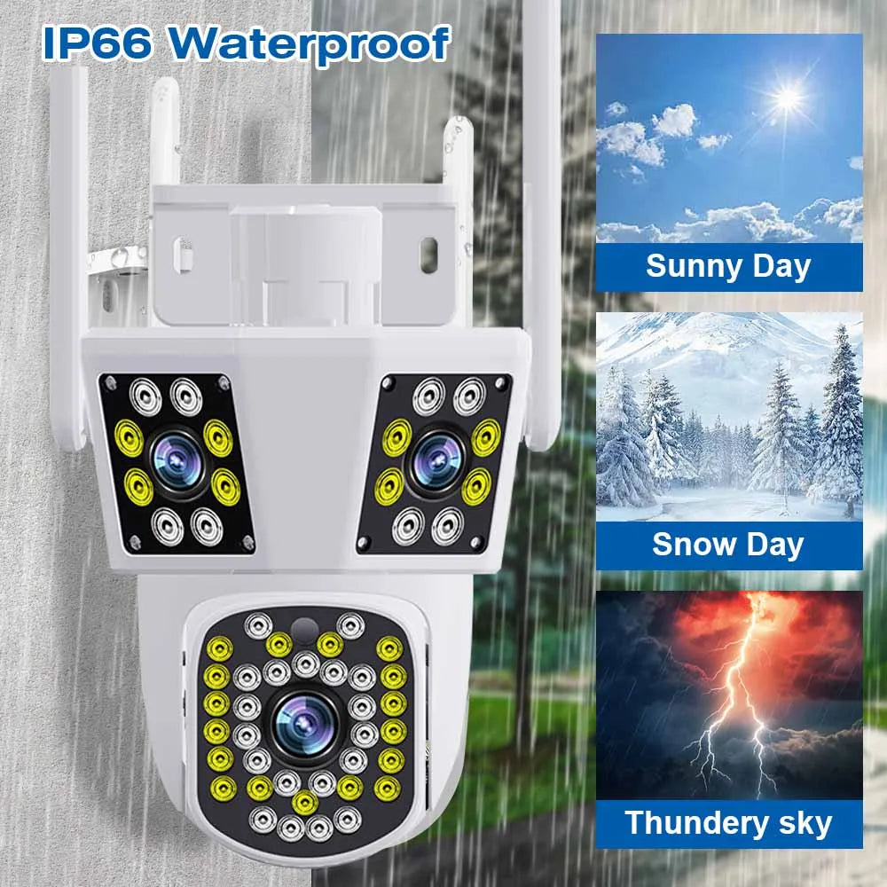 6K 12MP WiFi Outdoor Camera 8X Zoom Three Len Ai Motion Tracking PTZ