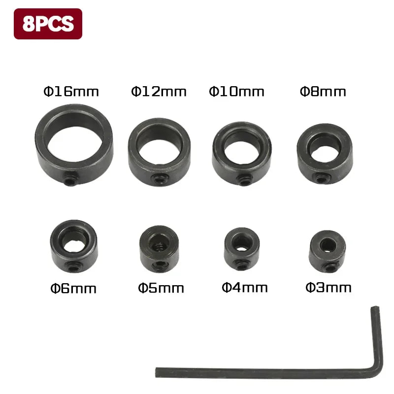 7/8pcs Woodworking Drill Locator 3-16mm Shaft Depth Collars Ring
