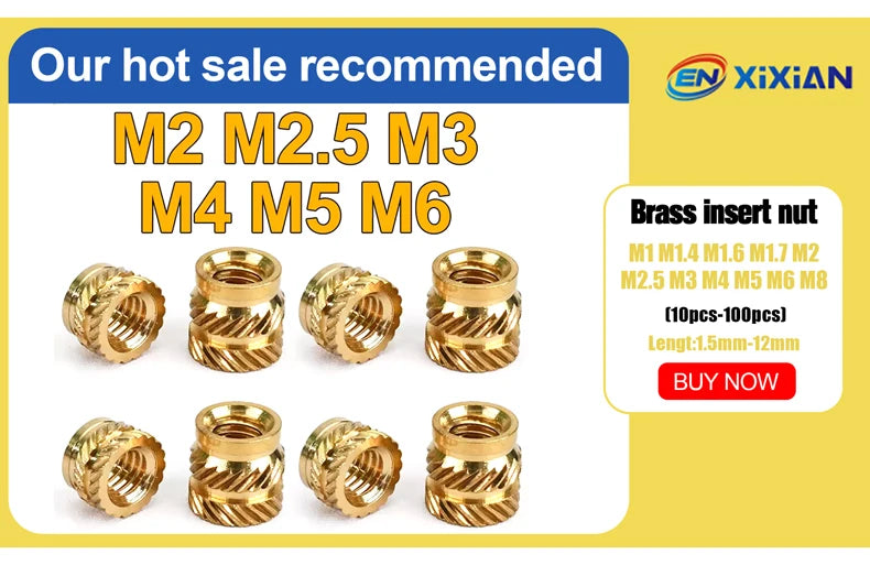 M2 M2.5 M3 M4 M5 M6 Brass Heat Set Insert Nut Hot Melt Knurled