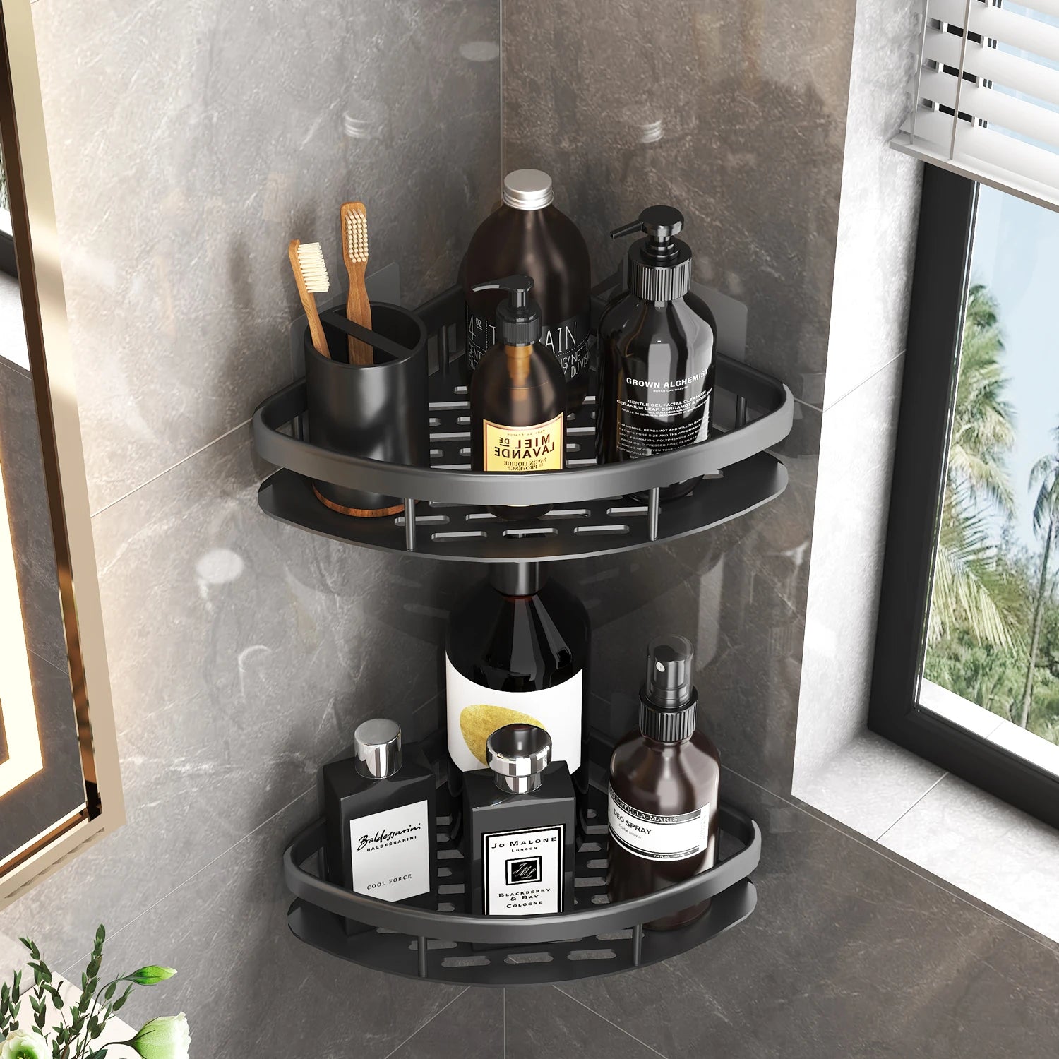 Bathroom No-Nail Shelf Shower Corner Shelf Aluminum Shampoo Shelf