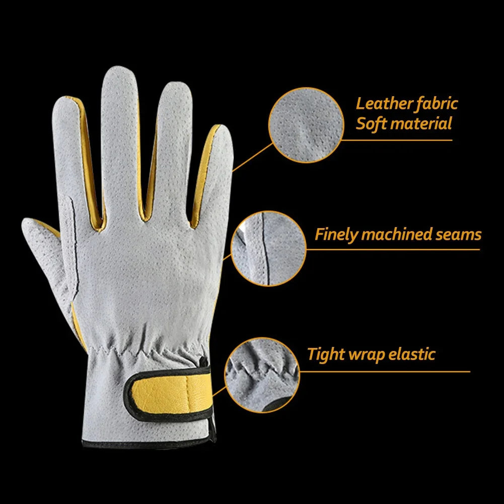 Men Work Gloves Soft Cowhide Driver Hunting Driving Farm Garden