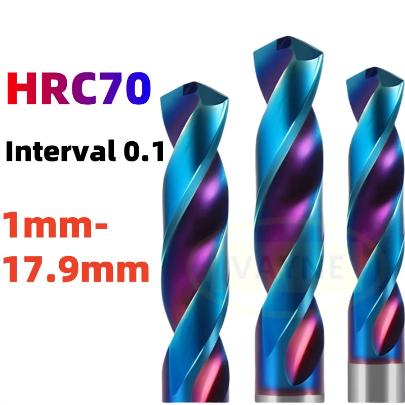 HRC70 Solid Carbide Twist Drill Bit Blue Coated 1mm-17.9mm CNC NC