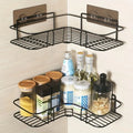 No Drill Double Bathroom Shelf with 4 Seamless Hooks & Adhesive Cli...