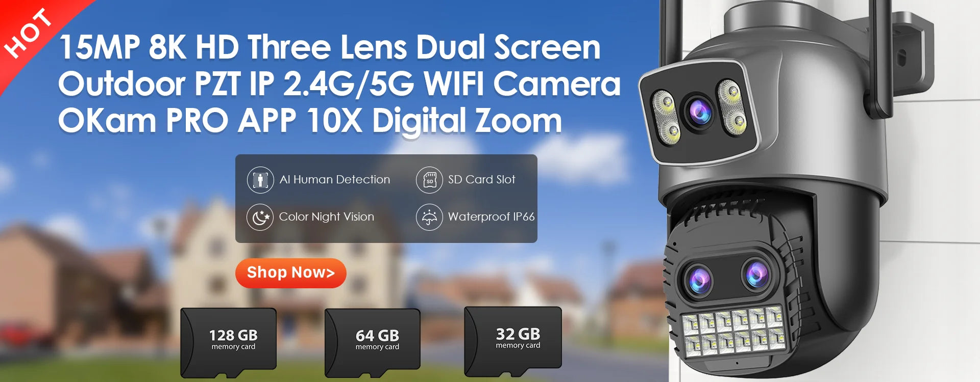 20MP Outdoors Wifi Camera 10K HD Three Lens Security 5G PTZ IP Camera