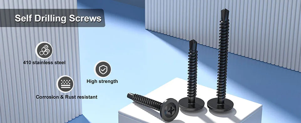 NINDEJIN 20/30pcs Washer Head Phillips Self Drilling Screw Black