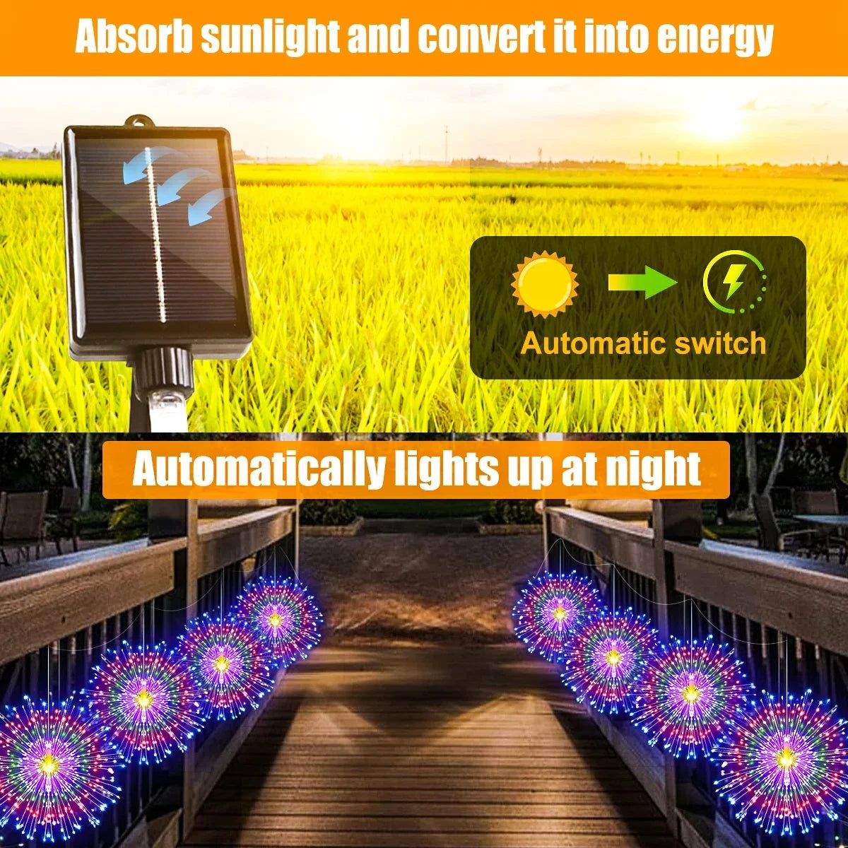 1PC Hanging Solar Firework Lights, 480LED Starburst Lights