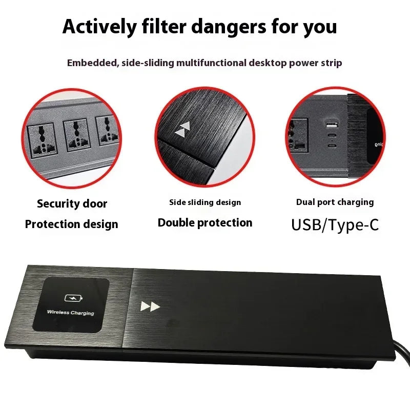 Universal Built-in Table Socket Slide Cover with USB Type-c Recessed