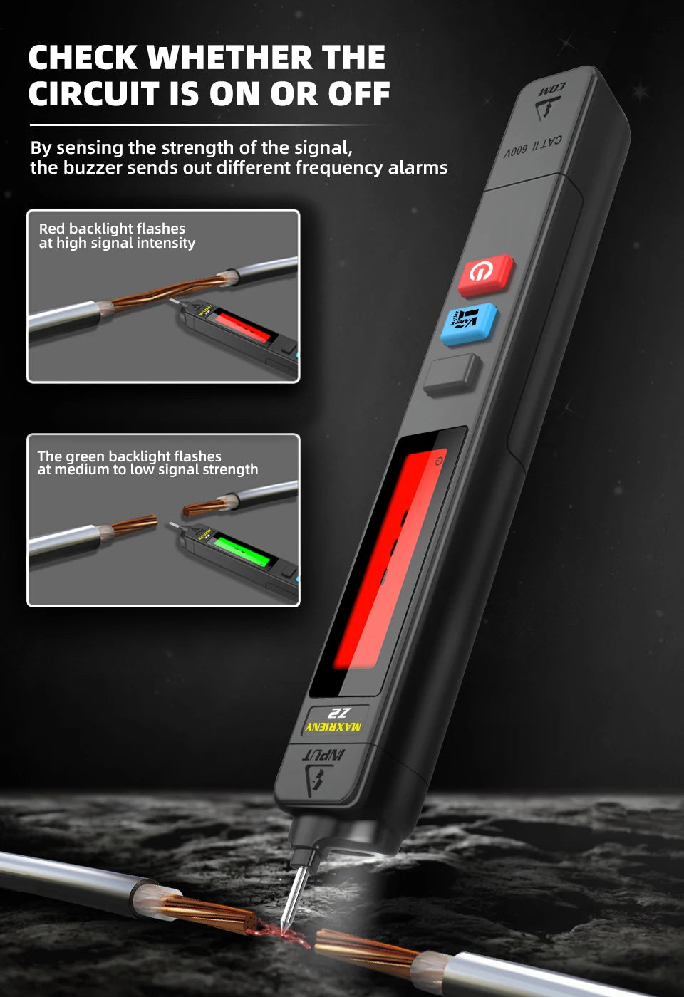 MAXRIENY Voltage Tester 12V-300V Non-Contact and Contact Voltage Pen