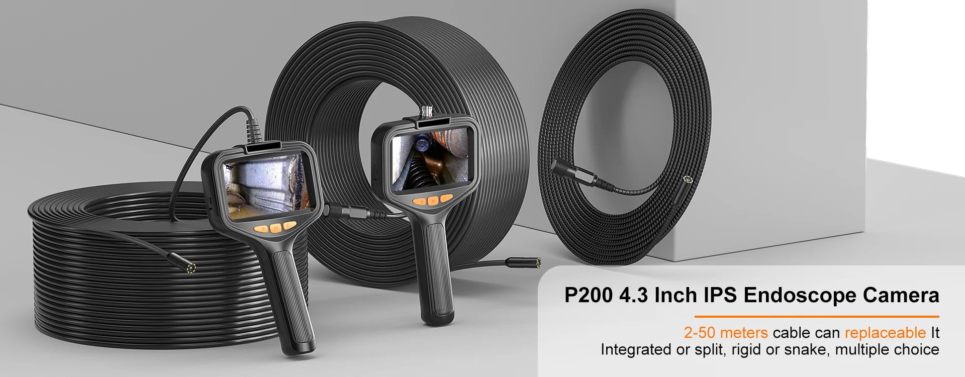 4.3'' Industrial Endoscope Camera 1080P HD 50m Rigid Cable Hand-held