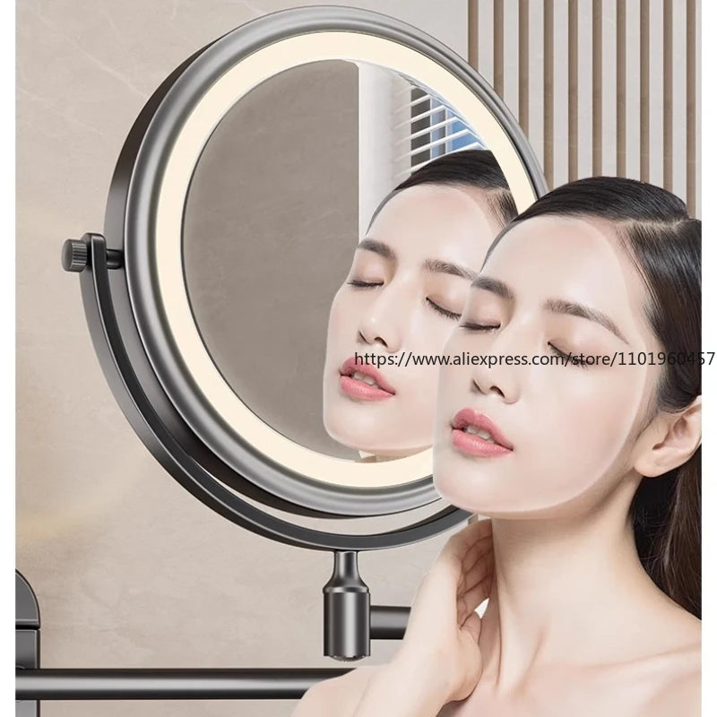 Bathroom Suction Cup with Light Makeup Mirror Wall Mounted