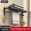 Matte Black 50CM Folding Holder With Hook Towel Holder Wall Mount