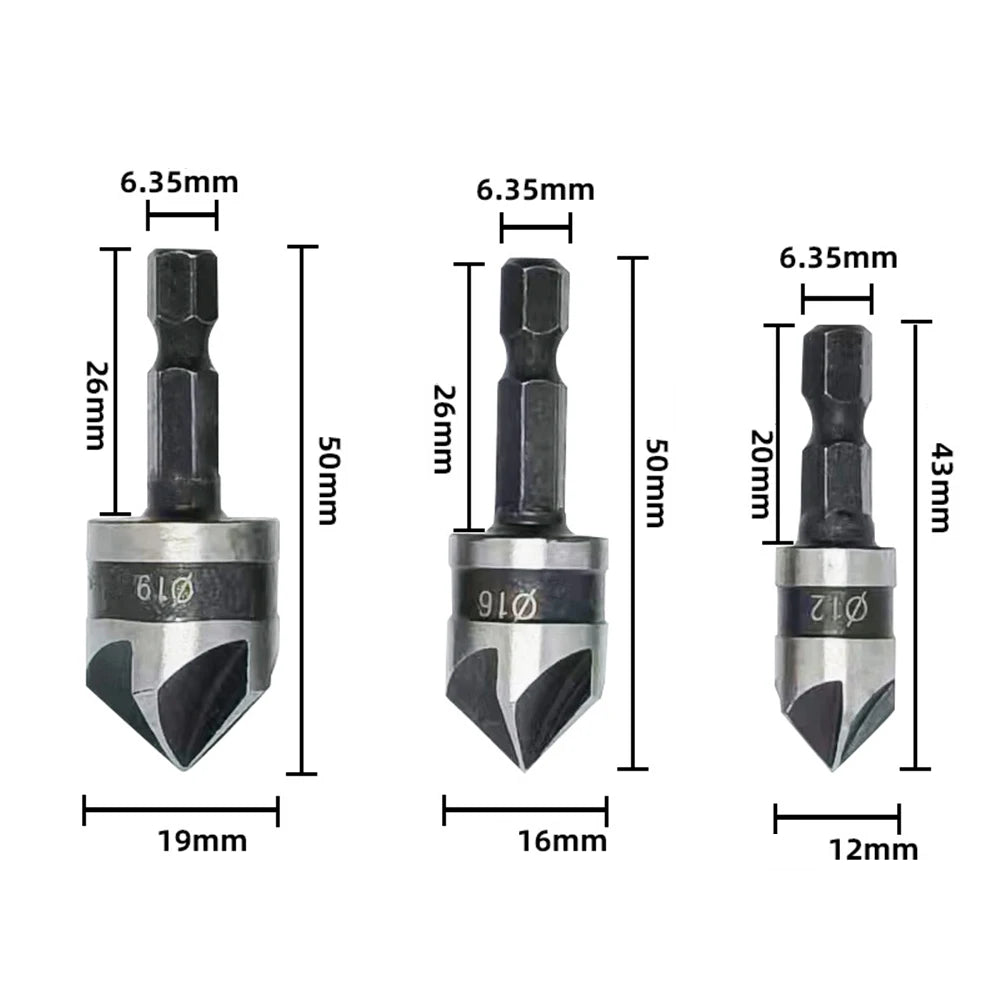 3PCS Hex Countersink Boring 90 Degrees Countersink Drill Bit for