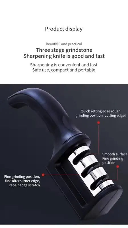 Black Kitchen Three Segment Knife Sharpener Household Multi