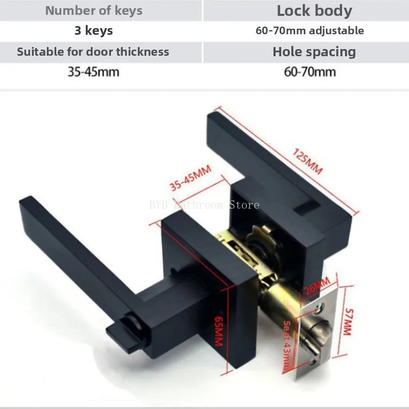 Black Door Handle Door Handle Lock Square Channel Privacy Mask
