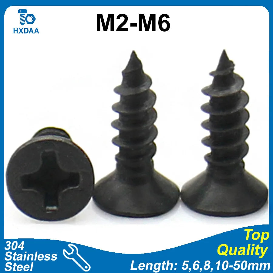 20/50pcs M2 M2.6 M3 M4 M5 M6 GB846 Black Zinc 304 Stainless Steel P...