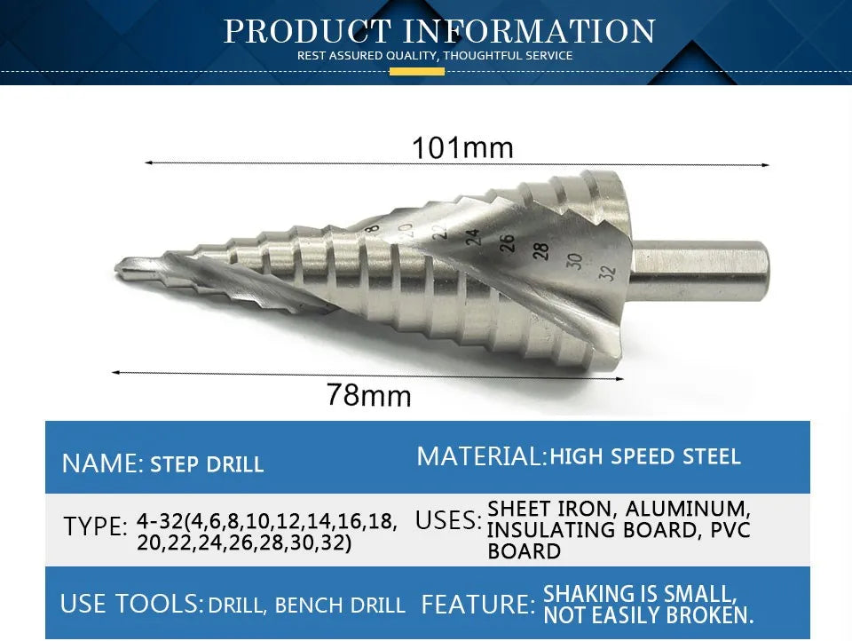XCAN 1Pc 4-32 mm HSS Step Drill Bit Spiral Groove Step Cone Drill