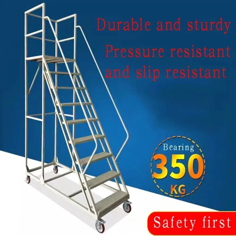 Mobile Platform Ladder with Wheels – Industrial Warehouse Elevator