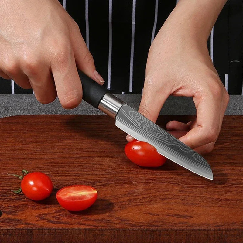 Laser Damascus Pattern Utility Kitchen Knives Scissors Sharpening Rod