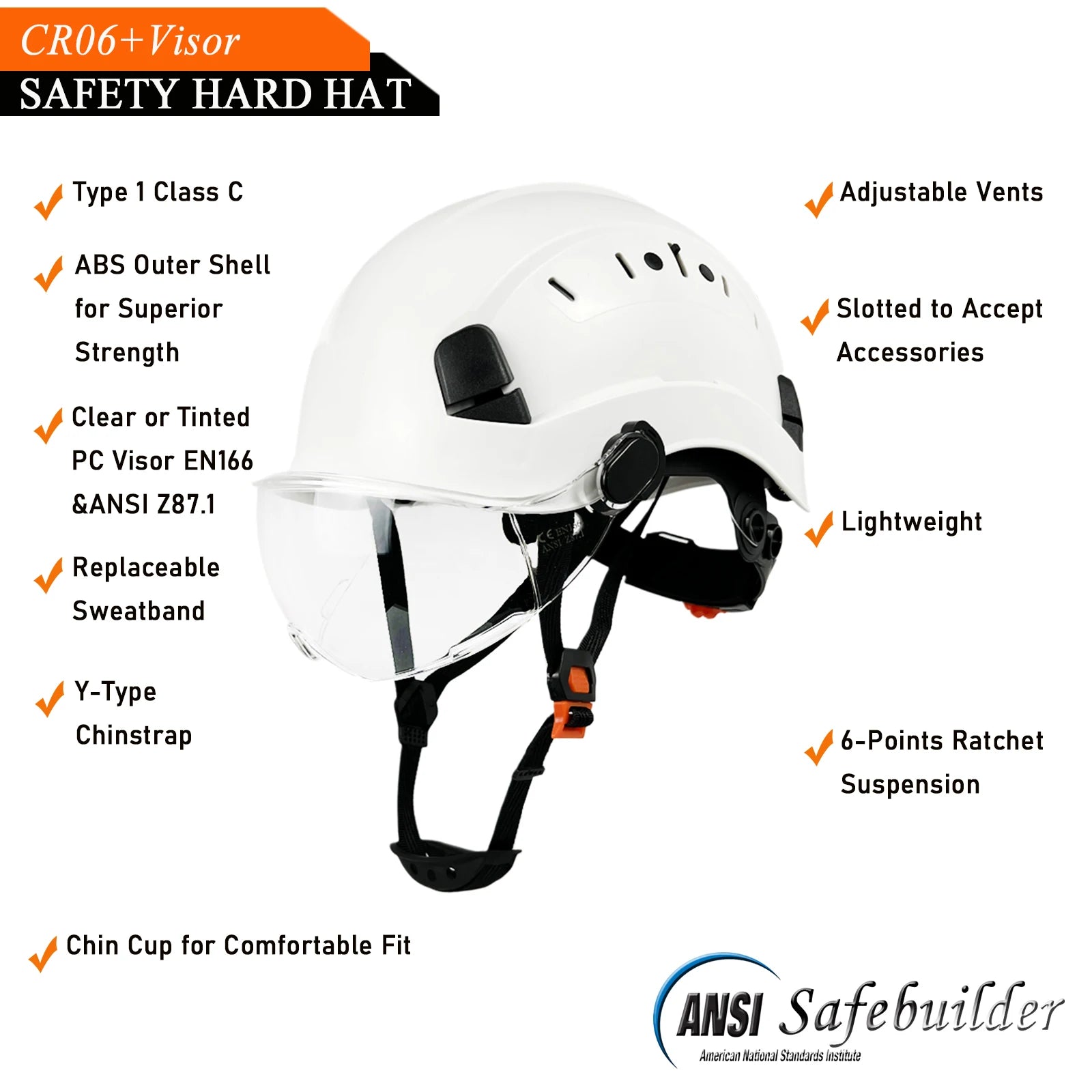 Construction Safety Helmet with Goggles & Visor – CE ANSI ABS Hard Hat