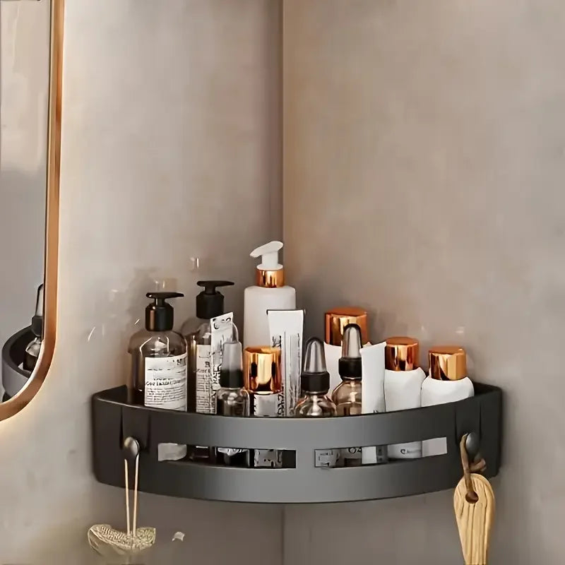 1/2/3pcs Wall-Mounted Bathroom Storage Rack with Hooks - Durable Pl