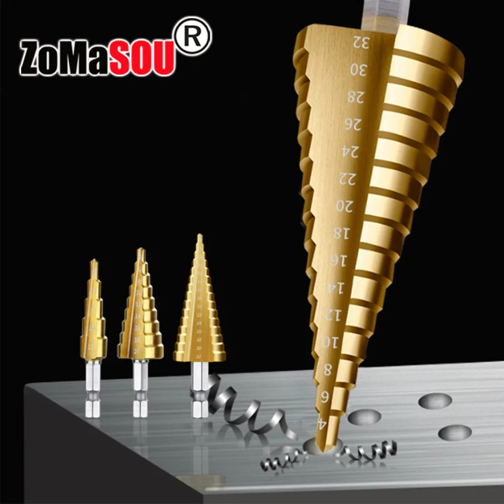 HSS Step Drill Titanium Plated Hexagonal shank straight groove bit ...
