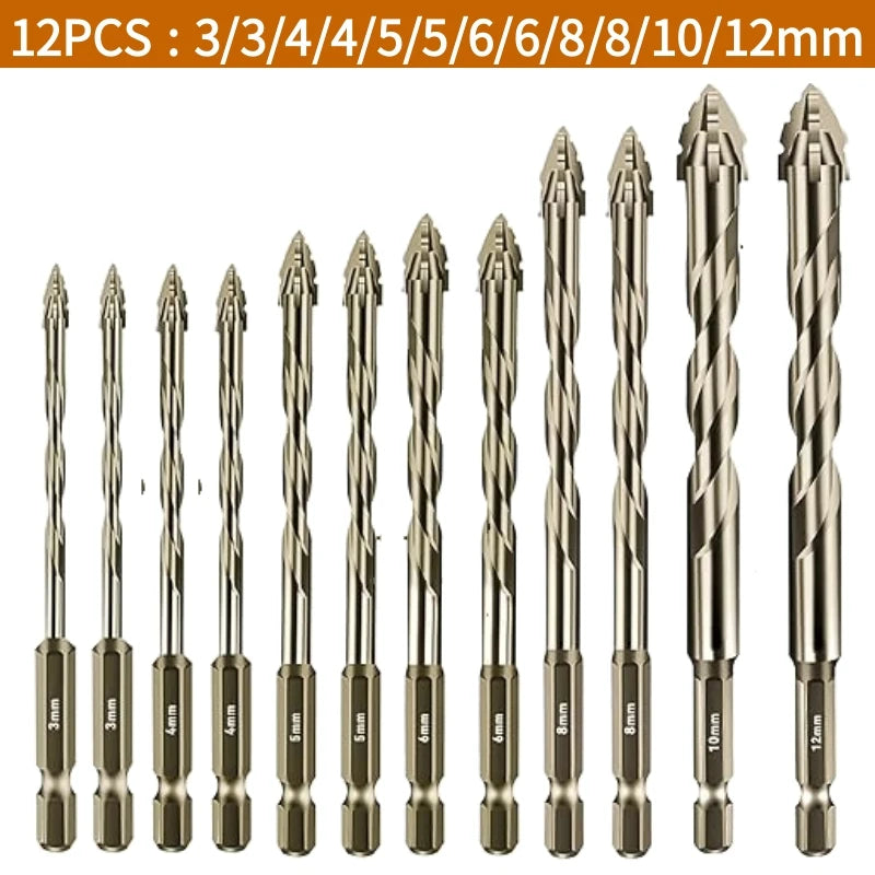 Four-Flute Sawtooth Eccentric Drill Bit Set — 3mm to 12mm | 7, 11 &